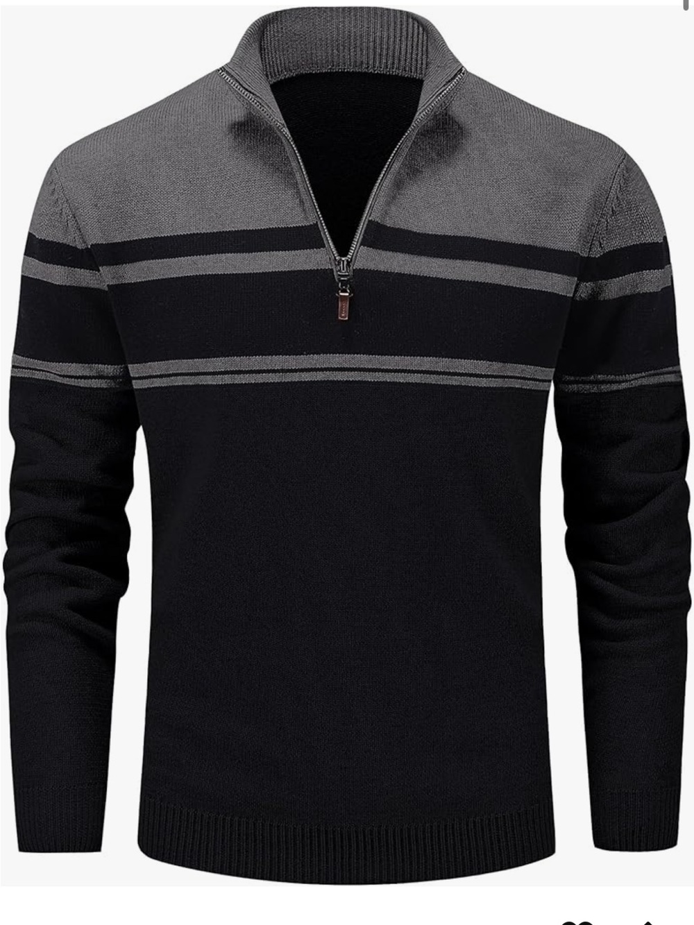 Men's Half-Zip Striped Pullover Sweater - Black & Gray